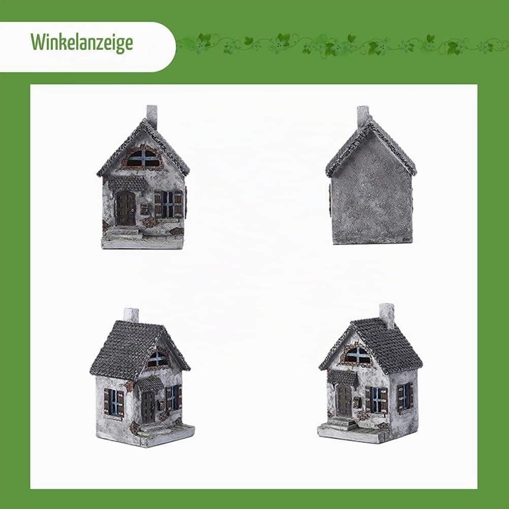 Feenhaus, 14cm Miniatur Pastoral kleines Haus Harz Retro Elfenhaus Miniatur Landschaft Gartenfigur G