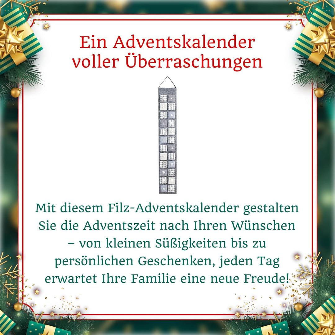 Heitmann Deco Adventskalender zum Aufhängen und selbst Befüllen - Filz-Adventskalender - Grau, Beige