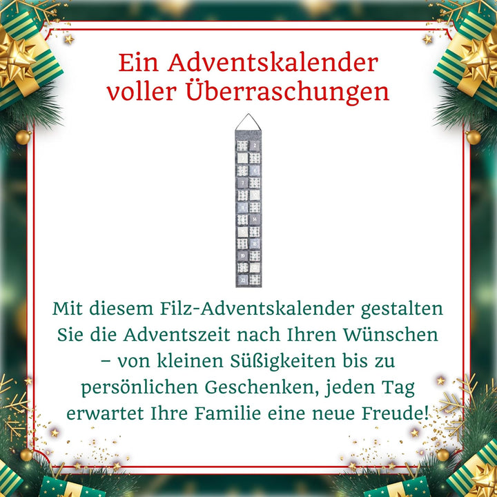 Heitmann Deco Adventskalender zum Aufhängen und selbst Befüllen - Filz-Adventskalender - Grau, Beige