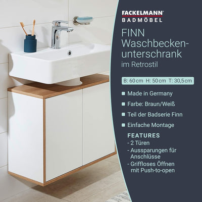 FACKELMANN Finn Waschbeckenunterschrank (60 x 50 x 30,5 cm) – Unterschrank für Waschbecken mit Aussp