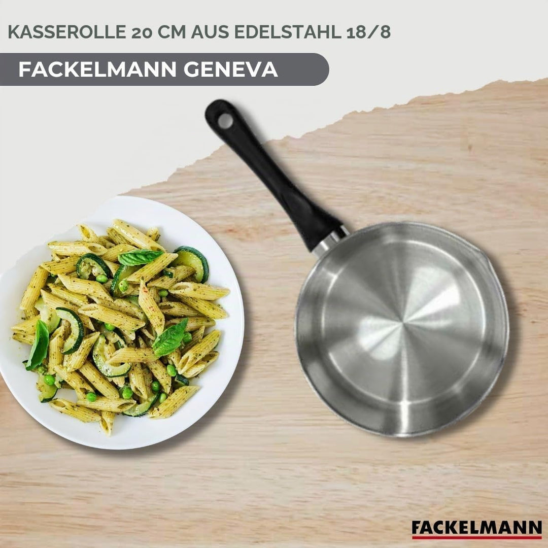 Fackelmann 681850 Stieltopf, 20 cm, Edelstahl, Kochtopf, für alle Herdarten, Induktion, Stielkassero