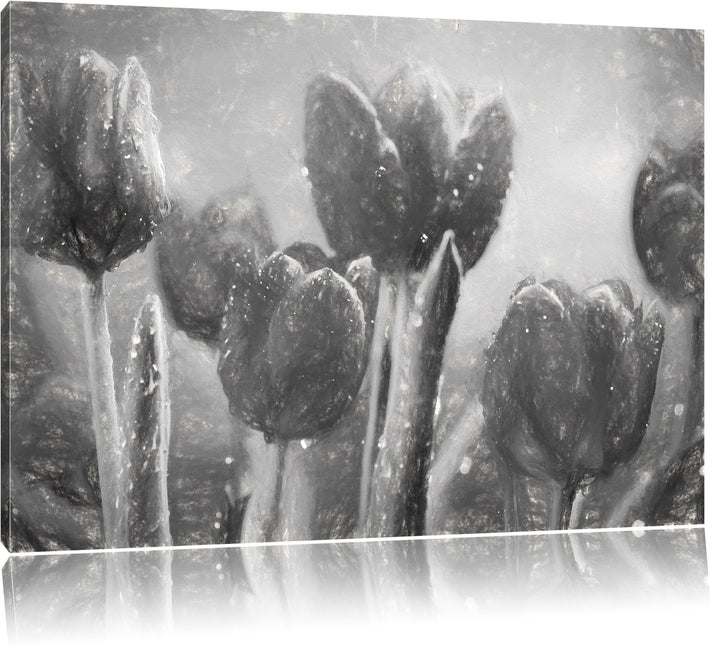 Pixxprint Rote Tulpen mit Tropfen bedeckt als Leinwandbild/Grösse: 100x70 cm/Wandbild/Kunstdruck/fer