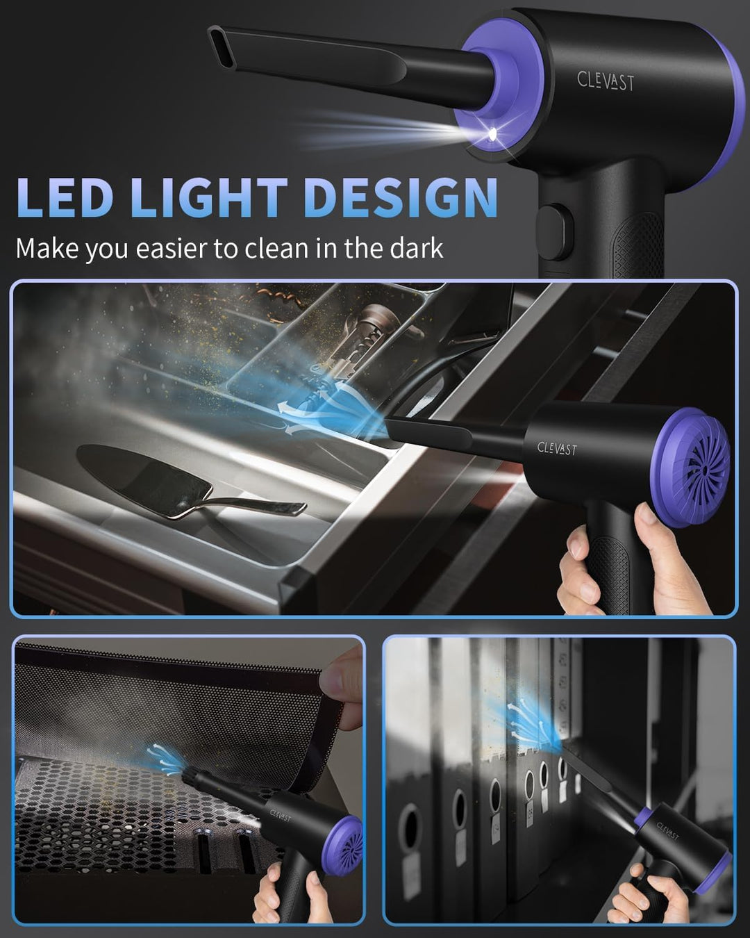 CLEVAST Elektrische Staubgebläse Druckluftspray für PC Reinigungsset, 3-Gang 110000 U/min Luftdrucks