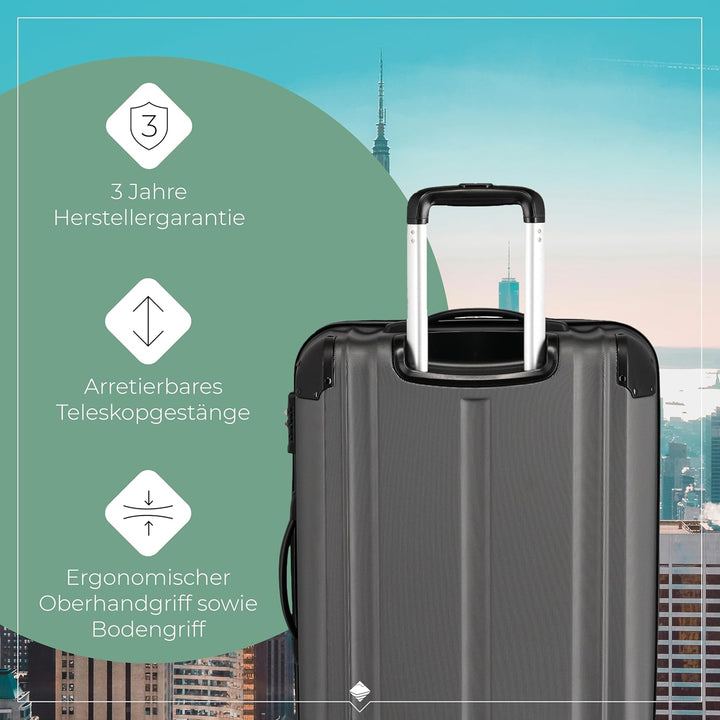 travelite 4-Rad Koffer M mit TSA Schloss + Dehnfalte, Gepäck Serie CITY: Robuster Hartschalen Trolle