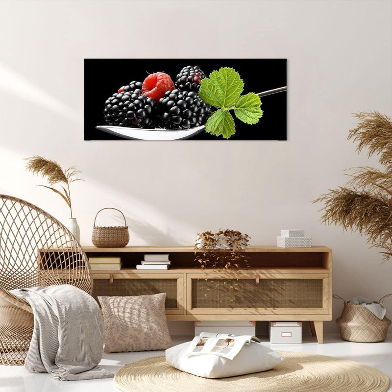 Wandbilder Dekoration Wohnzimmer Löffel Himbeere Brombeere Frucht Panorama Bilder auf Leinwand 120x5