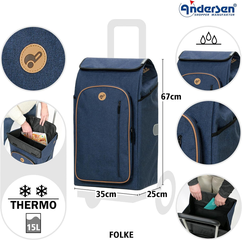 ANDERSEN Einkaufstrolley - Royal Shopper Folke blau 61 L Freizeit, Handwagen, Thermo, Aluminium, kla