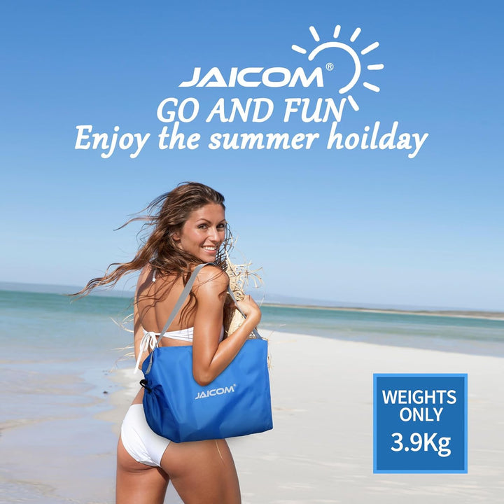 JAICOM Strandzelt, 3x3m Strandmuschel, UPF50+ UV-Schutz und Wasserdicht Sonnensegel, Mit Sandschaufe