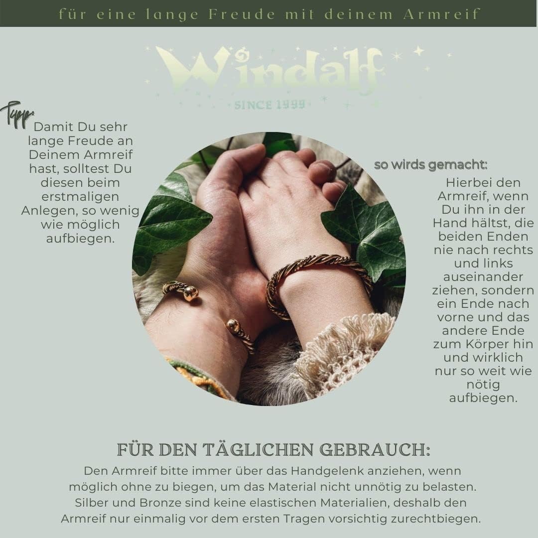 WINDALF Breiter Handmade Vintage Armreif ARAN Ø 6.7 cm Celtic Armschmuck mit Zopf Bohemia Freundscha