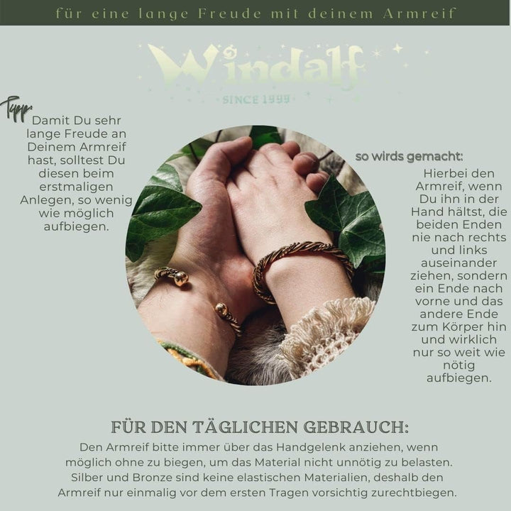 WINDALF Breiter Handmade Vintage Armreif ARAN Ø 6.7 cm Celtic Armschmuck mit Zopf Bohemia Freundscha
