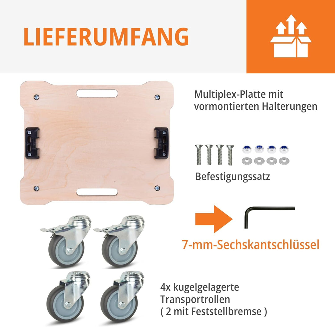 WFIX Work System Base Rollbrett für L-BOXX Systeme - Hochleistungs-Transportroller Holz Birke-Multip