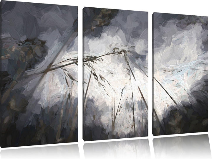 Düsteres Gras vorm Regen Spezial 3-Teiler Leinwandbild 120x80 Bild auf Leinwand, XXL riesige Bilder
