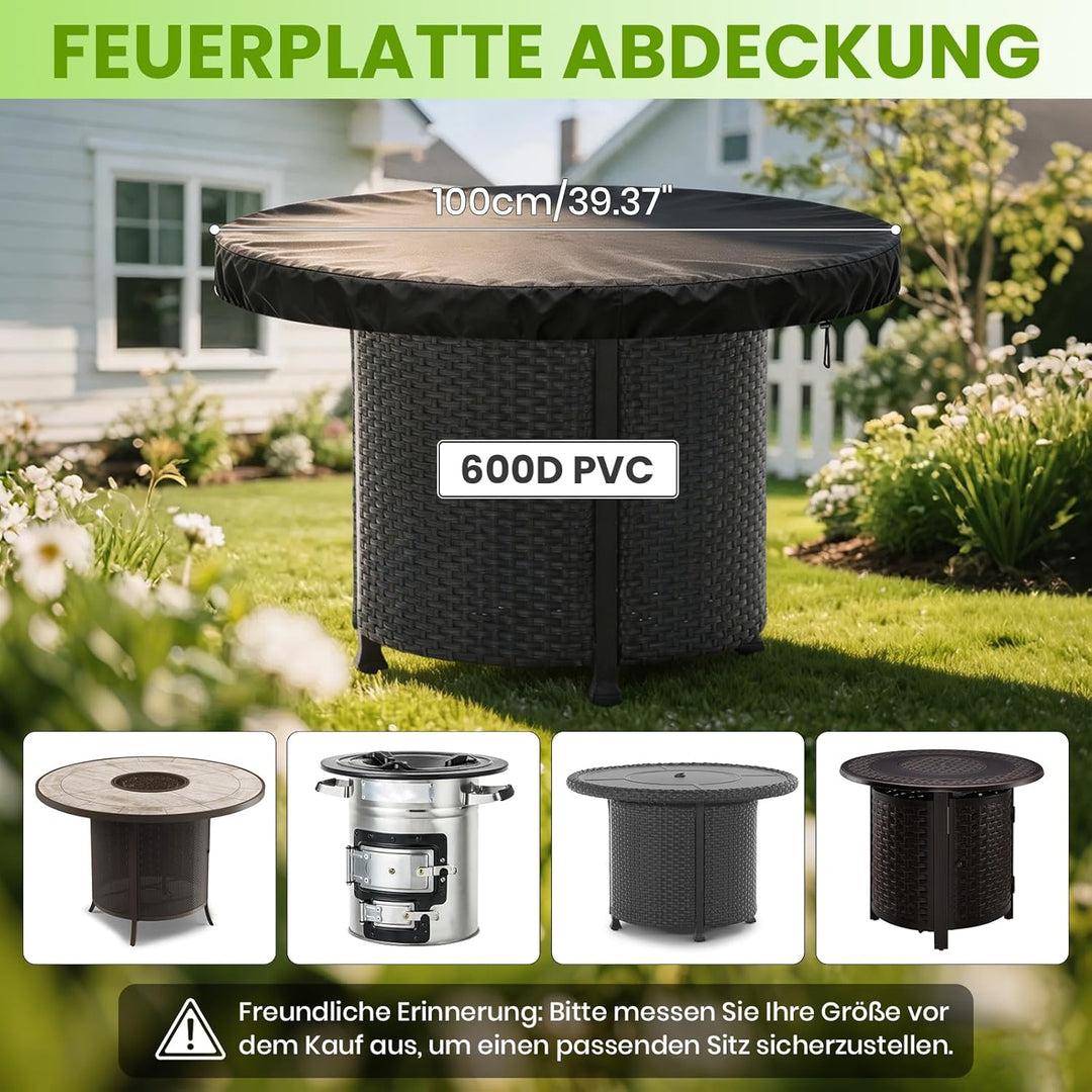 Feuerplatte Abdeckung, 600D Oxford PVC für ø100cm Feuerplatte mit Kordelzug, Rund Grillplatte Feuert