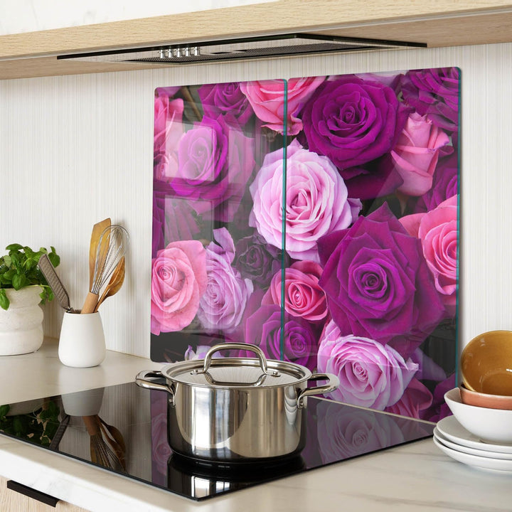 Tulup Schneidebrett Spritzschutz Abdeckung 2x30x52 cm Rosa Gehärtetes Glas Kochplattenabdeckung Herd