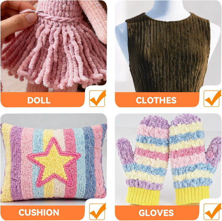LetCart 36 Stück Häkelset für Anfänger, 10 Farben Chenille-Garn Häkelnadeln Stricknadeln, 3 Häkeln,