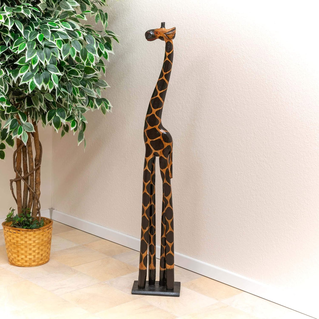 Nexos Trading Deko Giraffe Holzfigur Skulptur Afrika Handarbeit Grösse 120 cm – dunkel