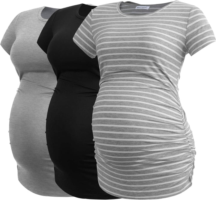 Smallshow Damen Umstandsmode Tops Seitlich Geraffte Schwangerschafts Umstandstop 3er Pack M Schwarz/