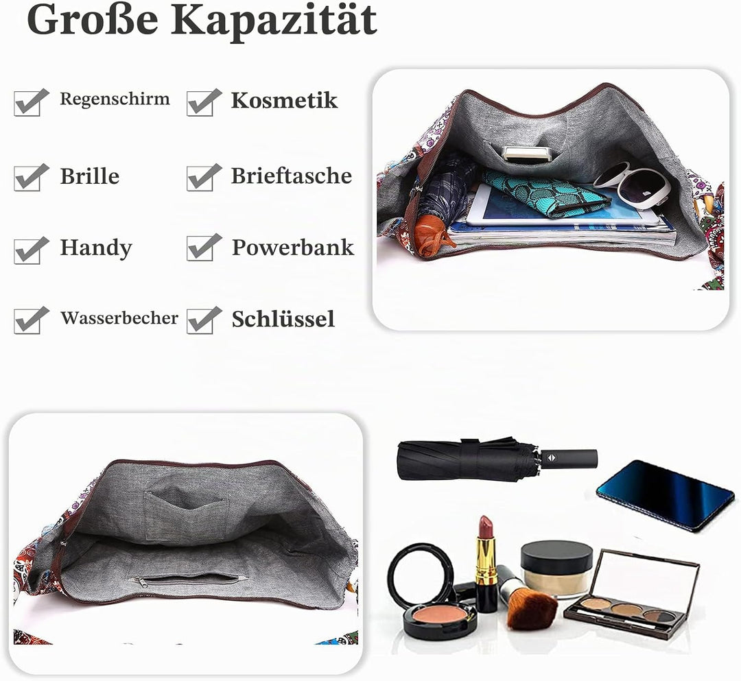 PORRASSO Hippie Umhängetasche Damen Schulterbeutel Leicht Schultertasche Tote für Reise Strandschule