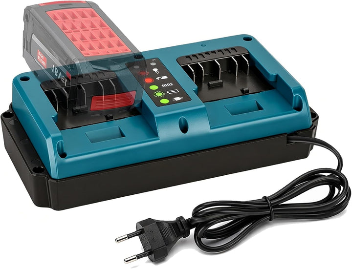 Ladegerät für Bosch-18V-Akku, Dual Port Ladegerät Ersatzladegerät Schnellladegerät mit LED-Anzeige,