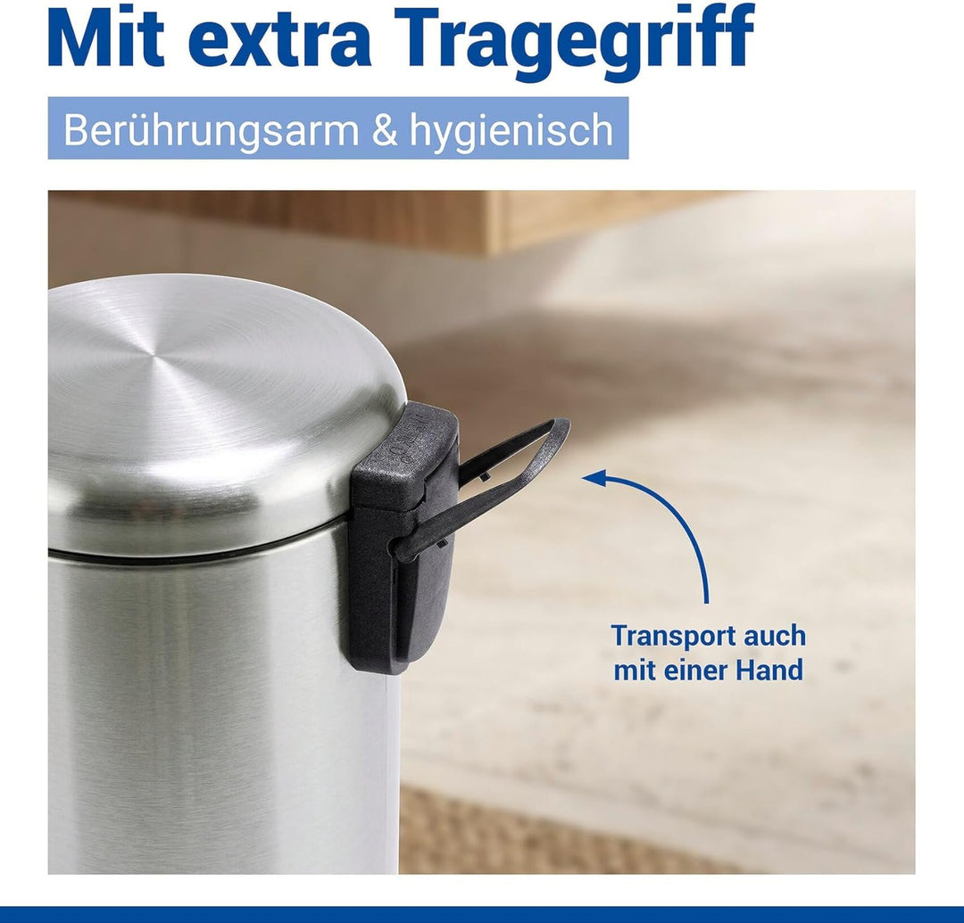 WENKO Treteimer Mod. Leman, 5 Liter, mit herausnehmbarem Einsatz, aus rostfreiem Edelstahl, 21 x 24