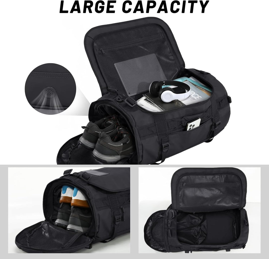 MIER Grosse Sporttasche wasserdicht Sportrucksack mit Schuhfach umwandelbar in Rucksack, 45L/60L/90L