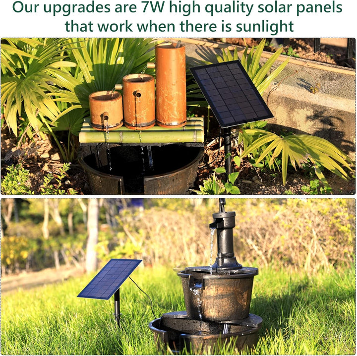 AMZtime 7W DIY Solar Springbrunnen mit 1,5M Wasserleitung und Pfahl, Upgrade Solar Teichpumpe Kit So