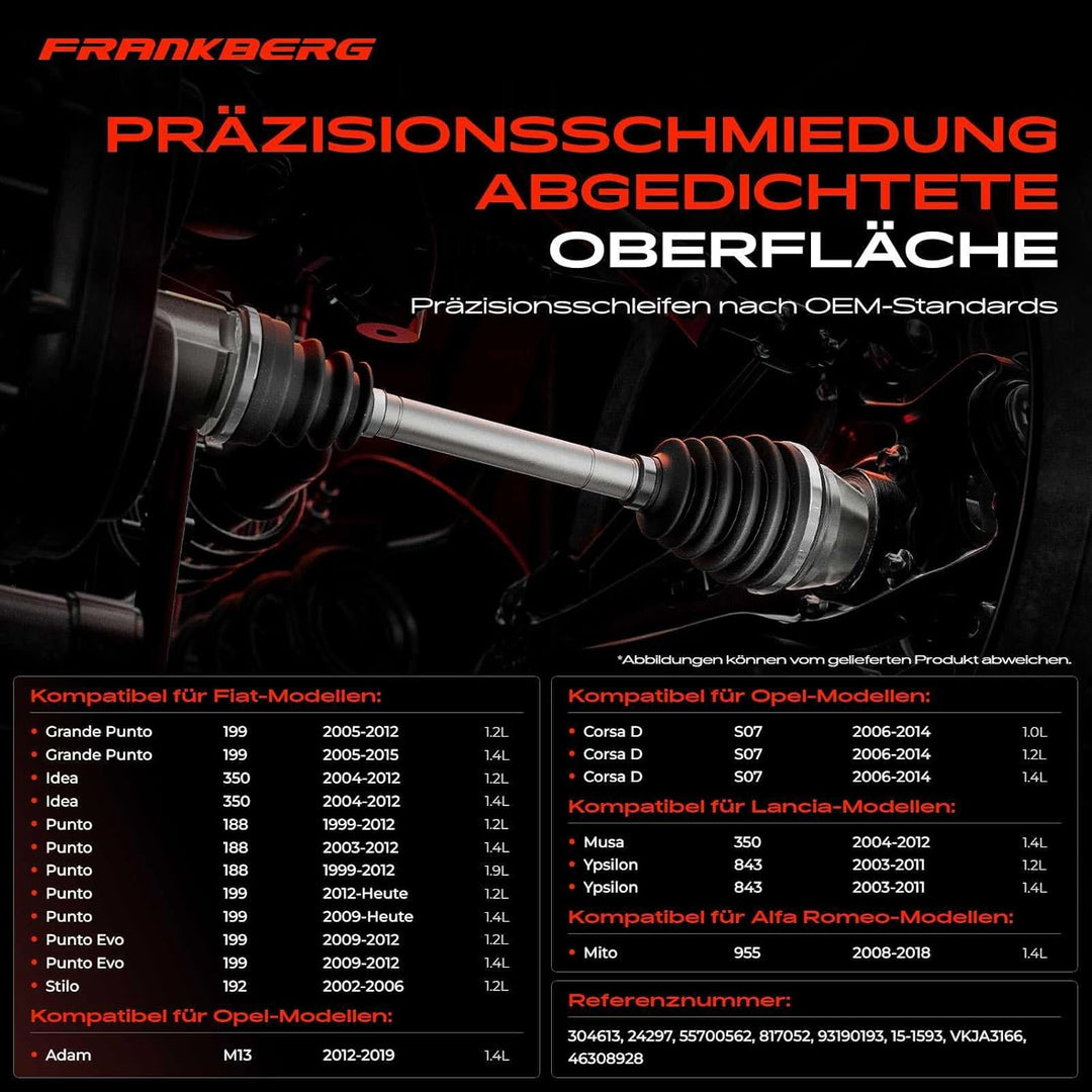 Frankberg Gelenksatz Antriebswelle Vorne Kompatible mit Mito 2008-2018 Grande Punto 2005-2012 Idea 2