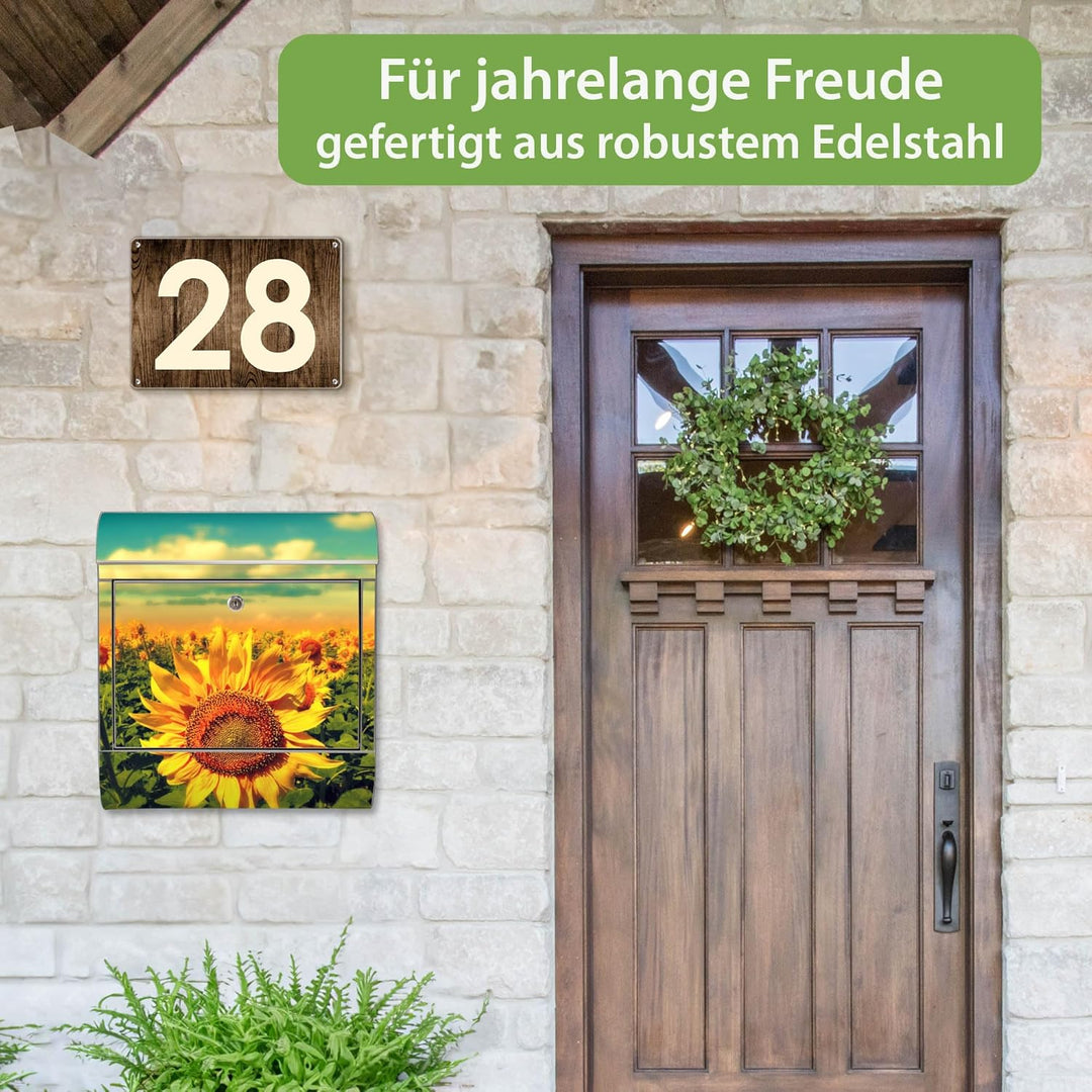 banjado Briefkasten Edelstahl 38x43x12cm & 2 Schlüssel - rostfreier Edelstahl Briefkasten mit Zeitun