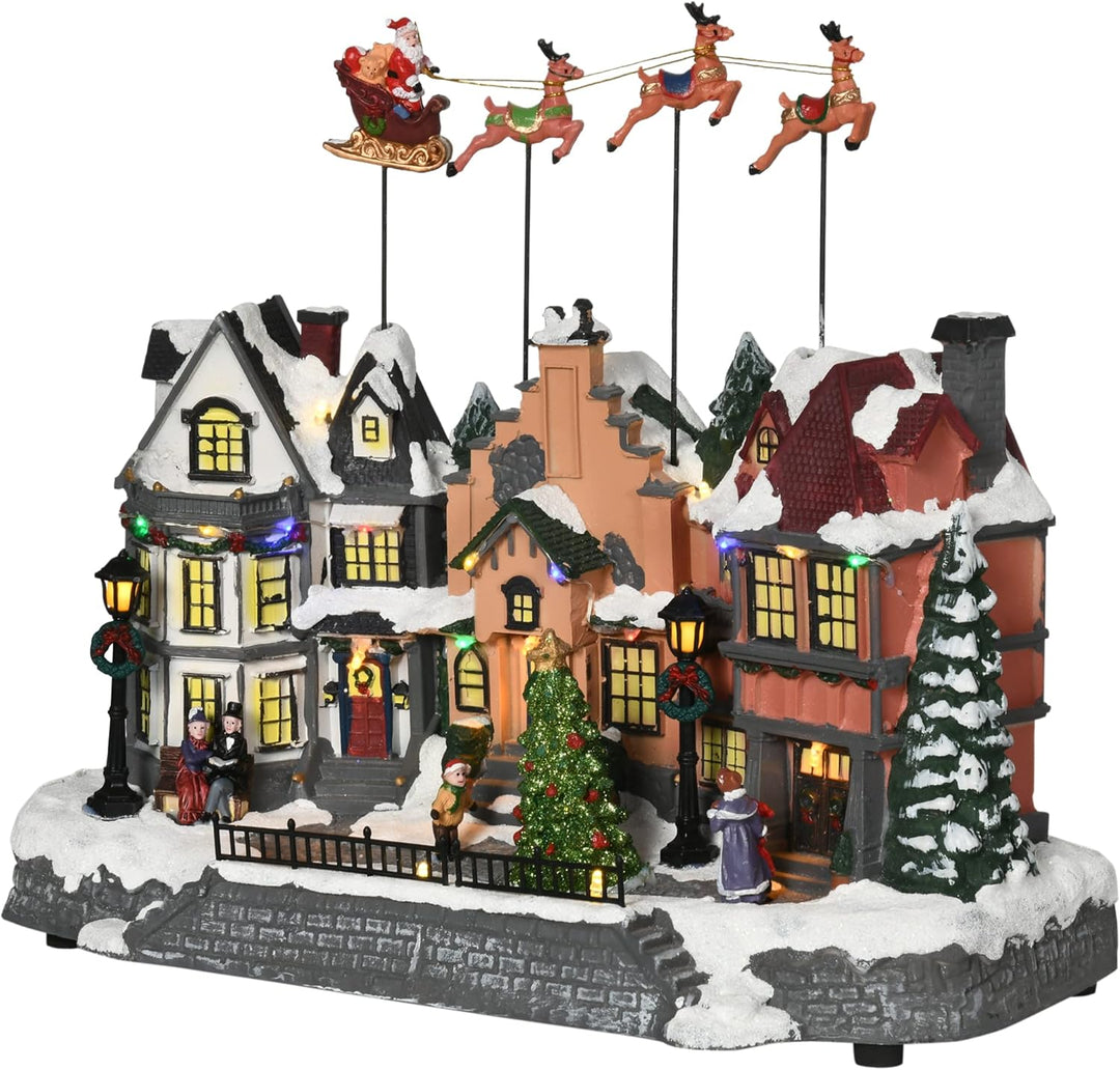 HOMCOM Weihnachtsdorf Weihnachtsdeko mit LED Tischdeko Weihnachtsstadt Winterlandschaft Winterdorf m