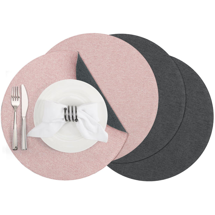 Tischsets, Durchmesser 38cm Leinenimitat Platzsets Abwaschbar rutschfeste Tischsets Platzsets Doppel