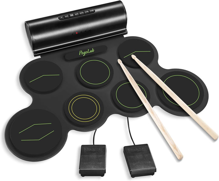 POGOLAB Aufrollen E-Drum Set, 7 digitale Drum Pad Schlagzeug Elektronisch, Bluetooth-Funktion, mit z