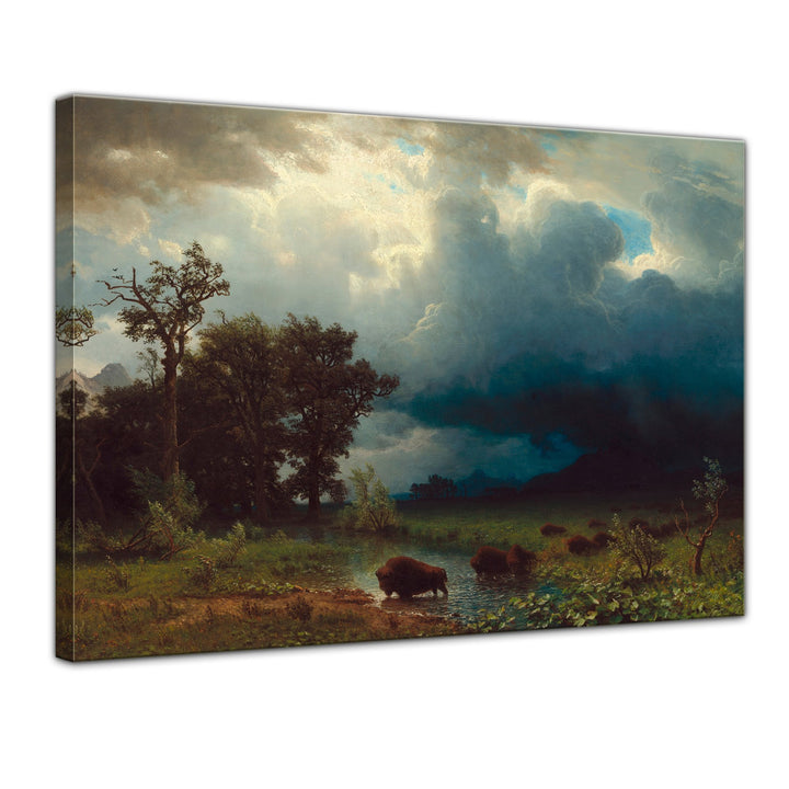Bilderdepot24 Bild auf Leinwand | Albert Bierstadt - Buffalo Trail, The Impending Storm in 60x50 cm