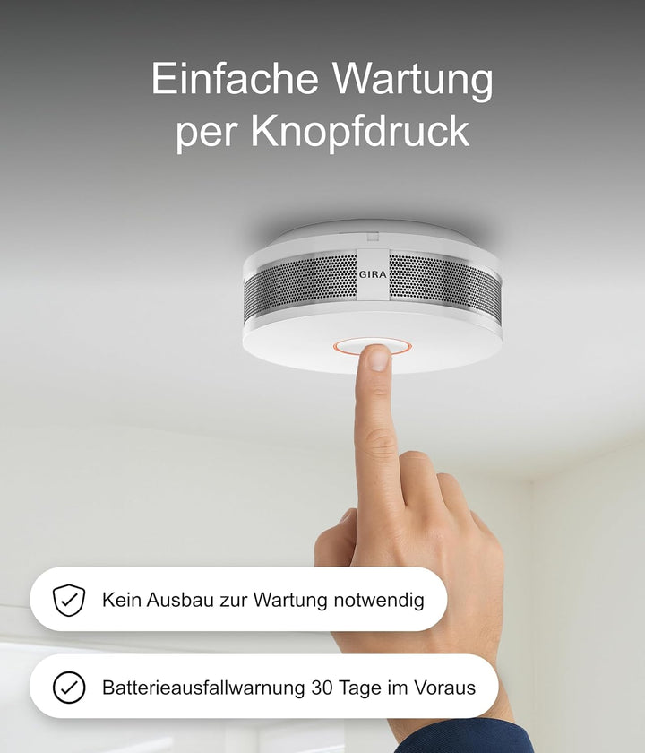 Gira Rauchwarnmelder Dual Q DIN14604, vernetzbar über Funk und Draht, reinweiss, 233602