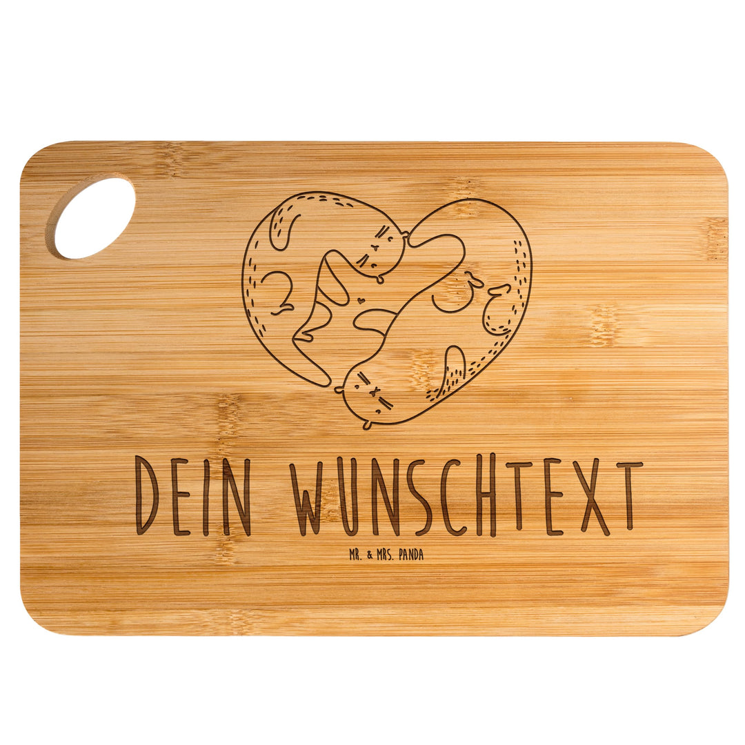 Mr. & Mrs. Panda Brotzeitbrett graviert Otter Herz - Personalisierte Geschenke, Frühstücksbrettchen