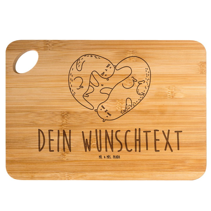 Mr. & Mrs. Panda Brotzeitbrett graviert Otter Herz - Personalisierte Geschenke, Frühstücksbrettchen