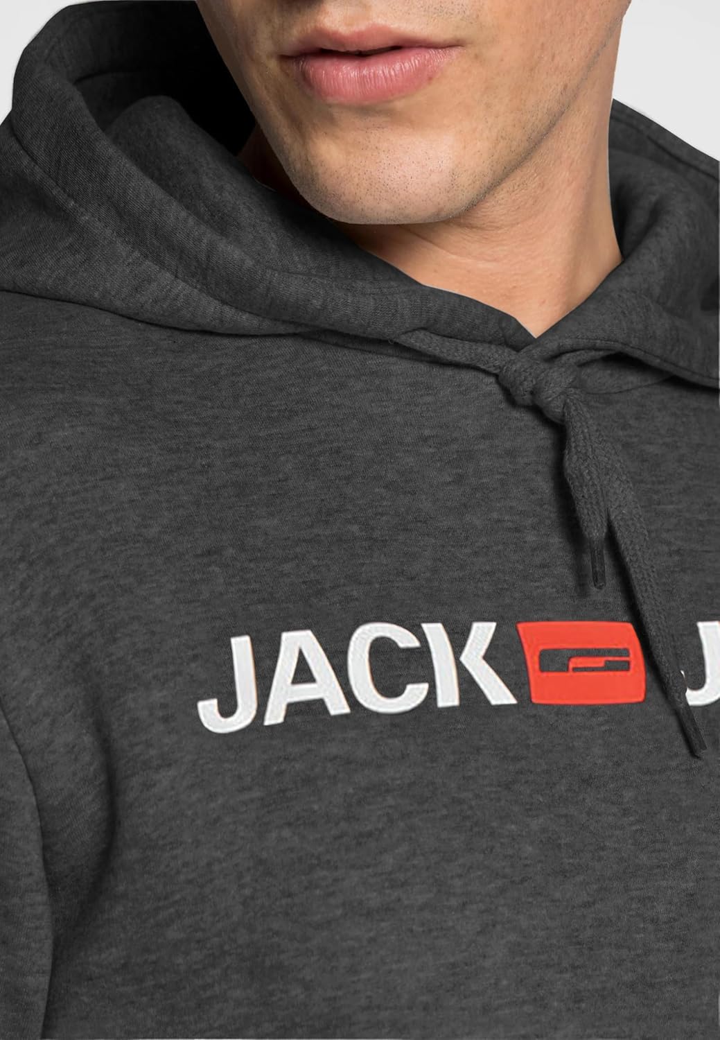 JACK & JONES Male Kapuzenpullover Logo Kapuzenpullover S Grau (Dark Grey Melange/Reg Fit - Me), S Gr
