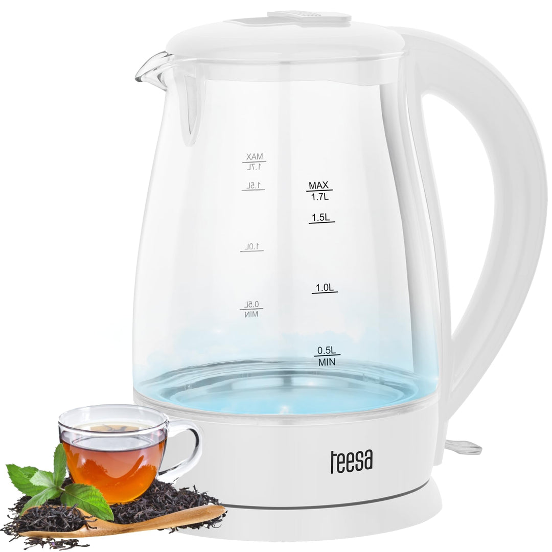 Teesa Funk-Wasserkocher TSA1511W 1,8 L Glas, Beleuchtung in Betrieb, weiss