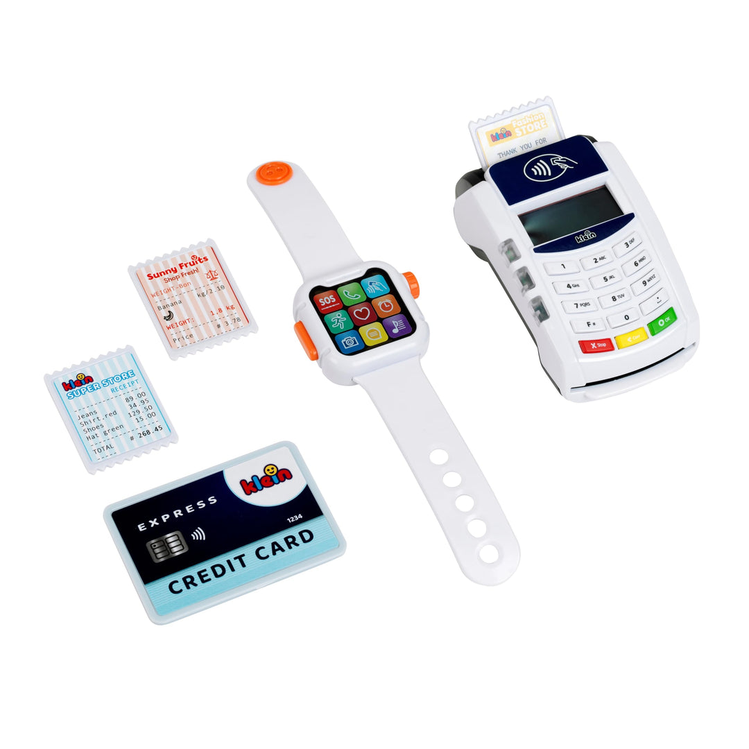 Theo Klein 7276 PoS Terminal und Smart Watch Interaktives Spielzeug mit Licht, Sound und kontaktlose