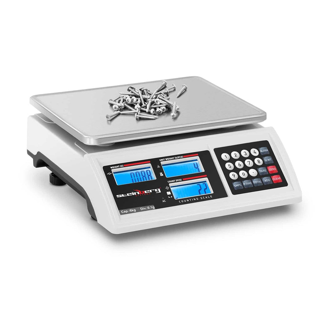 Steinberg Systems SBS-ZW-601 Zählwaage 6 kg / 0,1 g Akku 80 h 3 LCD-Displays RS232-Schnittstelle Inv