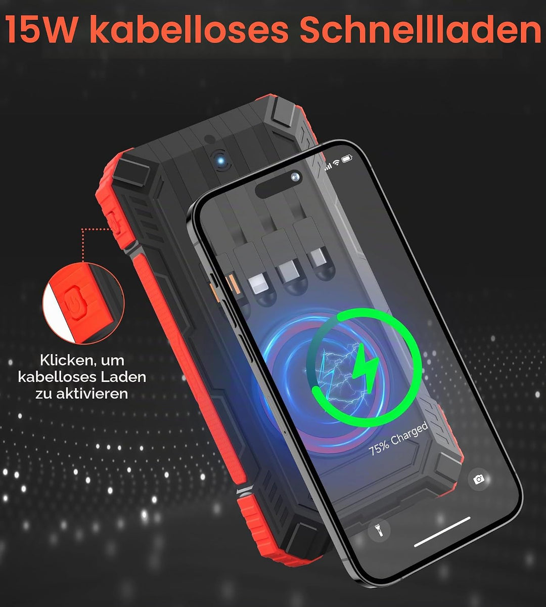 52800mAh Solar Wireless Power Bank, tragbares Ladegerät 30W Schnelles Ladegerät 6 Ausgänge &amp; 4 Eingä