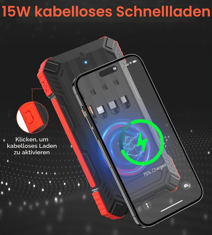 52800mAh Solar Wireless Power Bank, tragbares Ladegerät 30W Schnelles Ladegerät 6 Ausgänge &amp; 4 Eingä