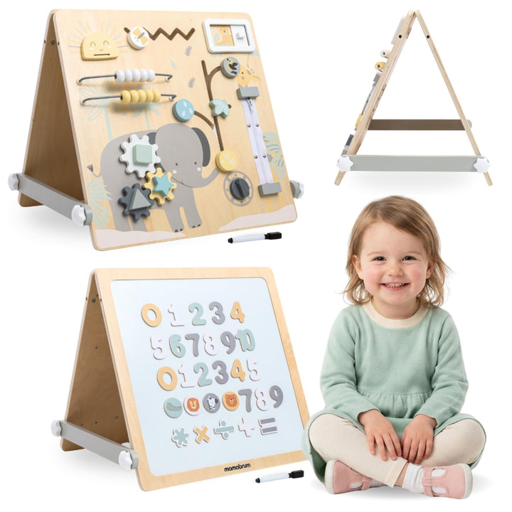 mamabrum Doppelseitige Holz Lerntafel 2in1 für Kinder, Montessori Spielzeug mit Magnettafel und Sens