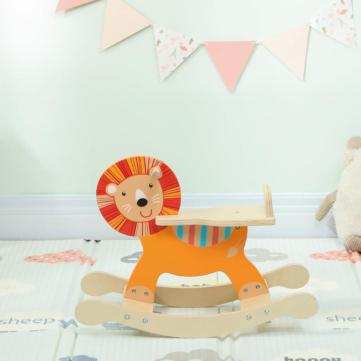 AIYAPLAY Schaukelpferd Holz, Kinder Schaukeltier mit Haltegriffen Schaukeltier Esel für Kinder von 2