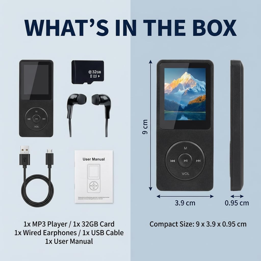 Bluetooth 5.3 MP3 Player mit Lautsprecher, 1,8 Zoll Bildschirm, Verlustfreier HiFi Bluetooth MP3 Pla