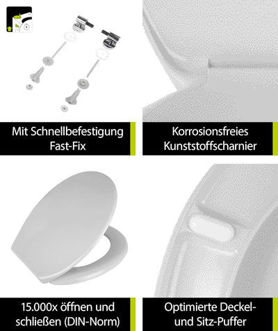 'aquaSu® Antibakterieller WC-Sitz mit Absenkautomatik Siena | Toilettensitz in Grau | Duroplast Toil