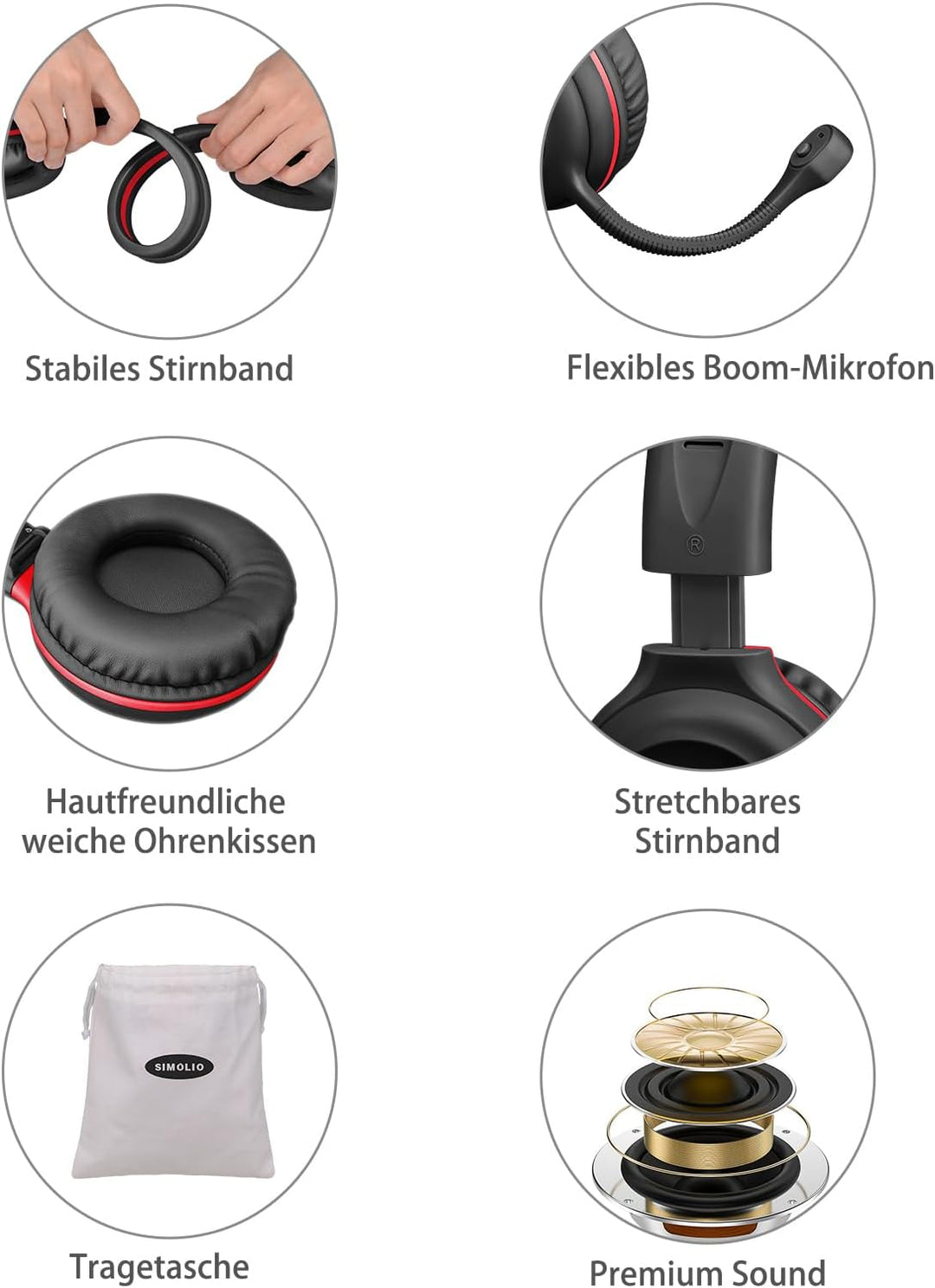 SIMOLIO Kopfhörer Kinder, Kabel Kinderkopfhörer mit Mikrofon für Schule und Gaming, On Ear kopfhörer