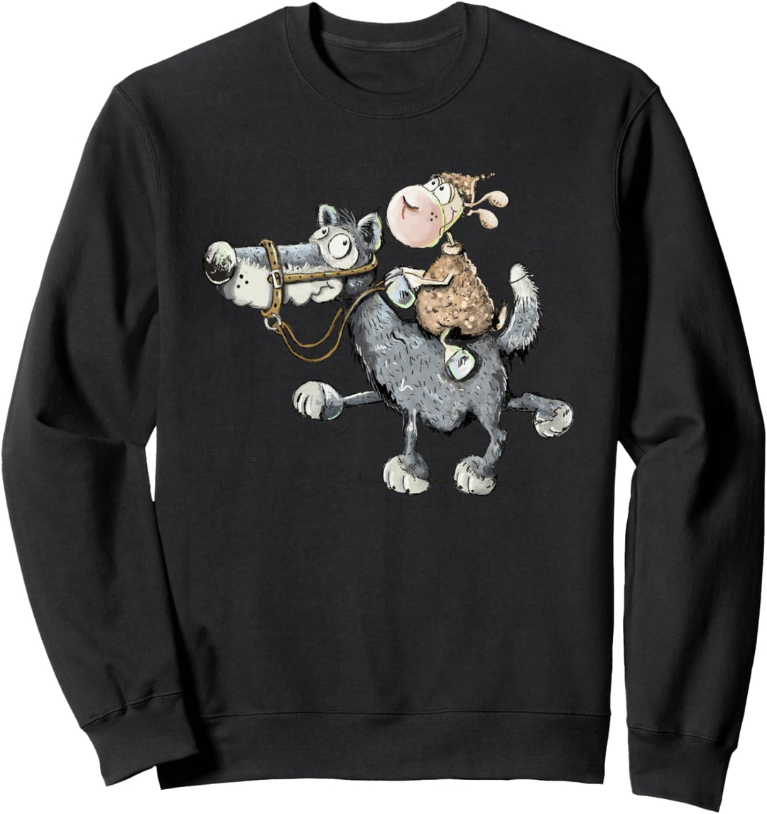 Schaf Reitet Wilden Wolf I Lustiges Tiermotiv I Fun Comic Sweatshirt