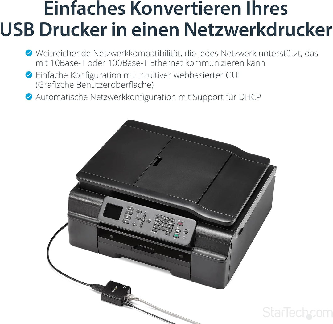 StarTech.com 10/100Mbit/s Ethernet auf USB 2.0 Netzwerk Printserver - Windows 10 - LPR - LAN USB Dru