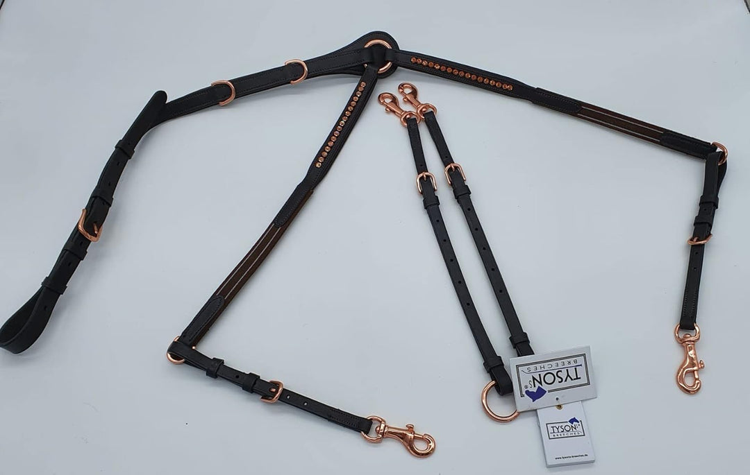 Vorderzeug Deister Braun Roségold Rosa Dunkelbraun Leder weich Strass Glitzer Hilfszügel Tysons (X F