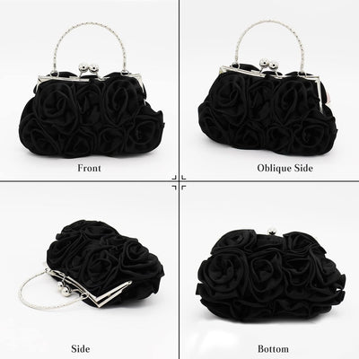 CORIOS Damen Elegante Abendtasche Blumen Clutch Tasche Handtasche mit Kette Kiss Lock Mini Rose Schu