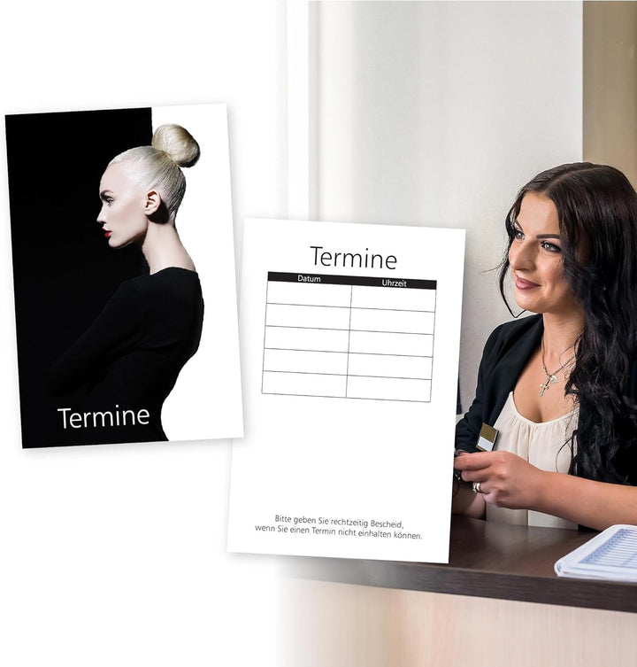 500 Friseur- und Beauty-Terminkarten STYLING BLACK & WHITE für Kosmetikstudio, Wimpern, Nagelstudio